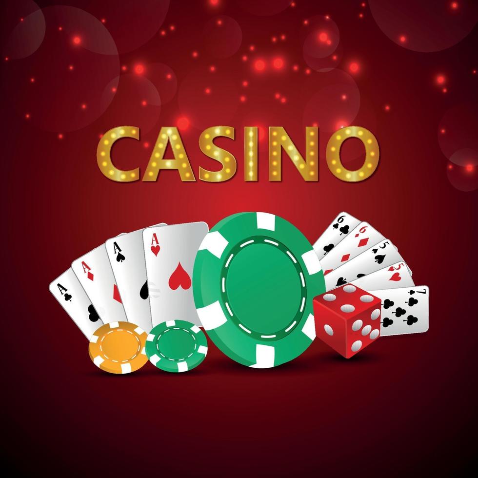 Casino online gambling game with creative vector playing cards and casino chips