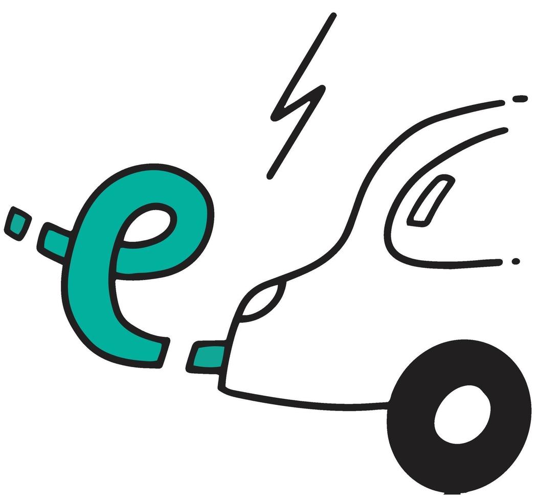 E car Doodle. Green energy vector