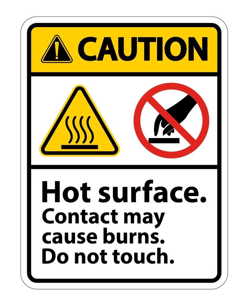 Precaución superficie caliente no toque signo símbolo aislar sobre fondo blanco, ilustración vectorial vector