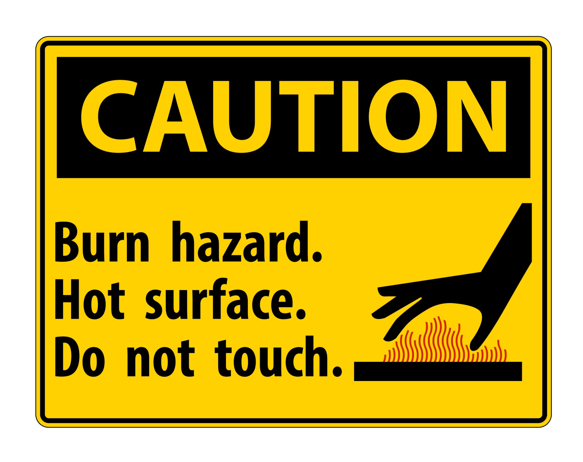 Caution Burn hazard,Hot surface,Do not touch Symbol Sign Isolate on