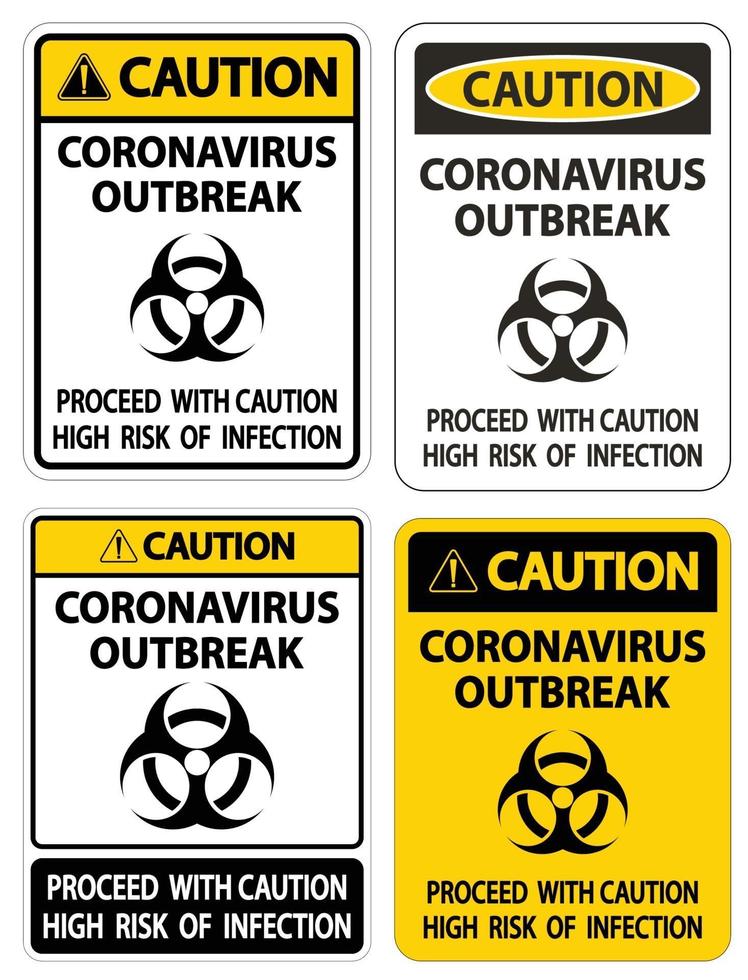 signo de brote de coronavirus de precaución aislar sobre fondo blanco, ilustración vectorial vector