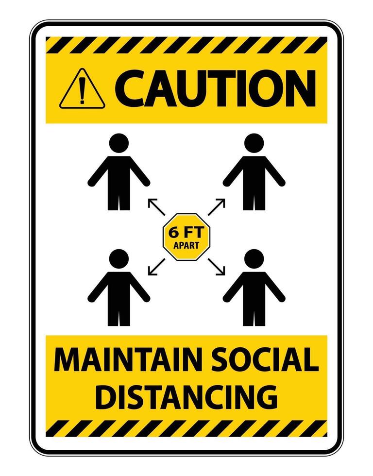 Caution Maintain social distancing, stay 6ft apart sign,coronavirus COVID-19 Sign Isolate On White Background,Vector Illustration EPS.10 vector