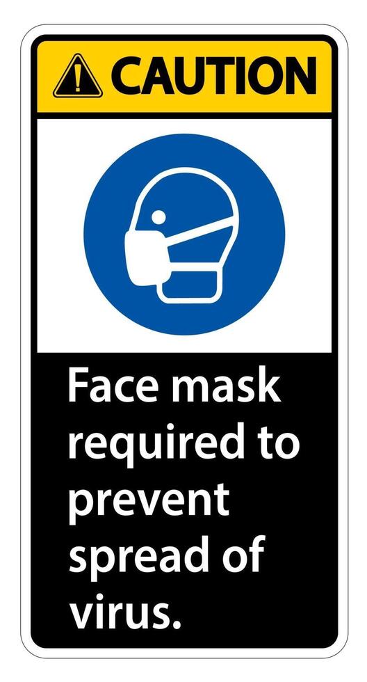 Caution Face mask required to prevent spread of virus sign on white background vector