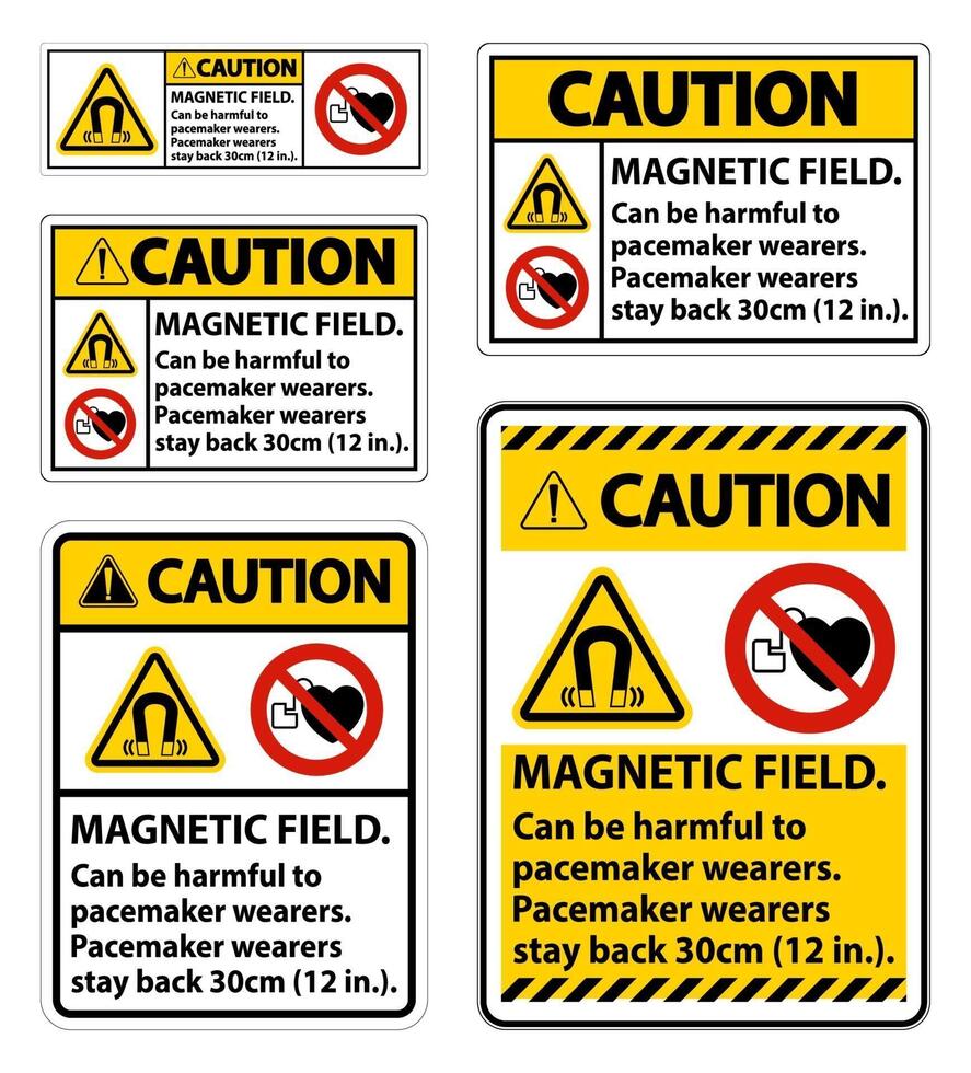 Caution Magnetic field can be harmful to pacemaker wearers.pacemaker wearers.stay back 30cm vector