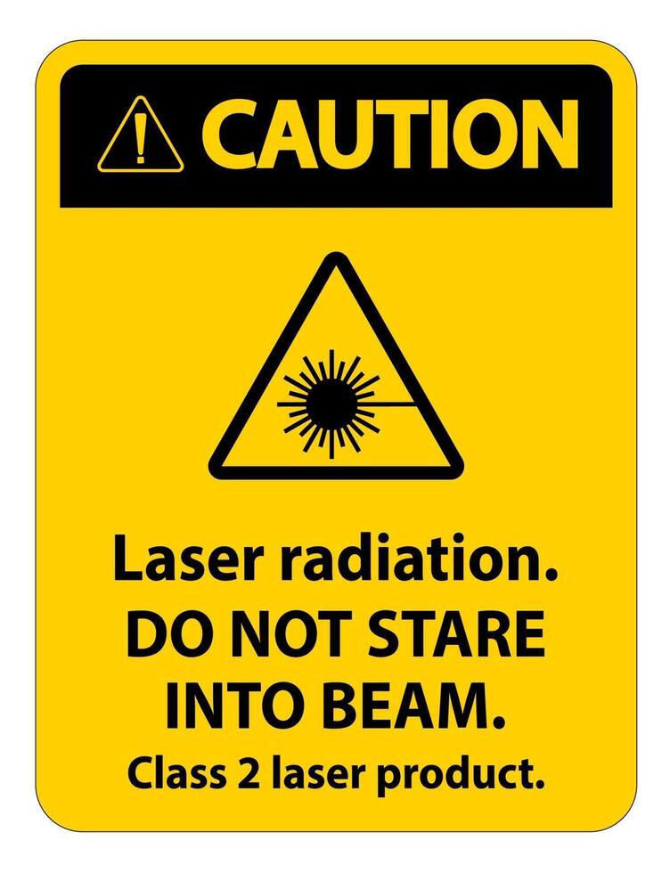 Precaución con la radiación láser, no mire fijamente al rayo, signo de producto láser de clase 2 sobre fondo blanco. vector