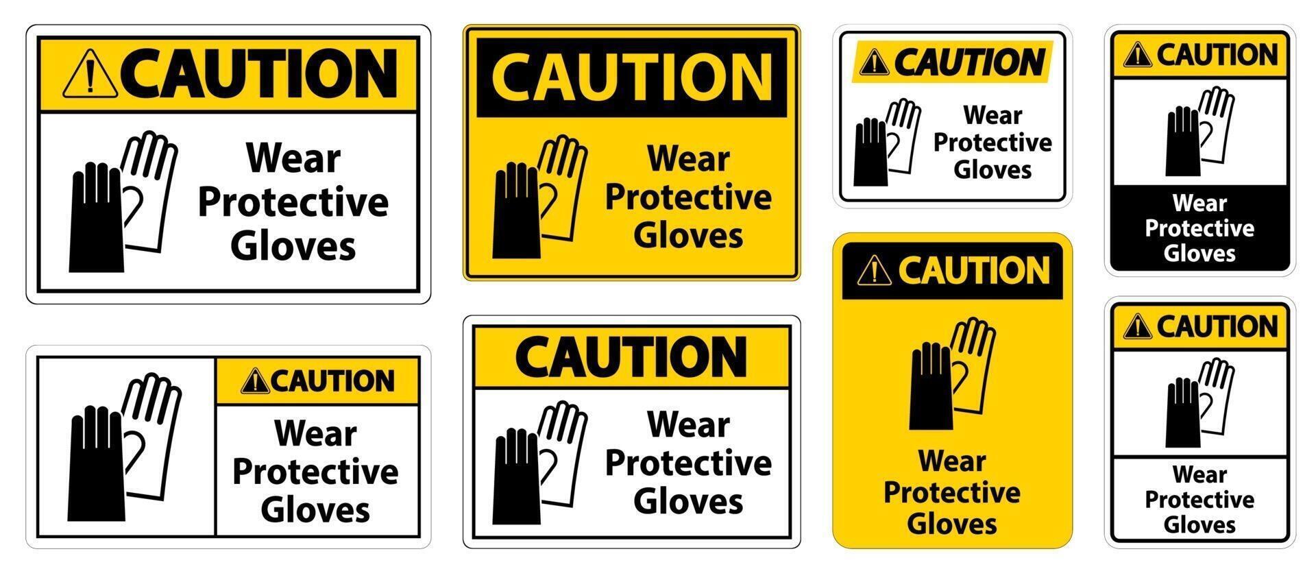 Precaución use guantes protectores firmar sobre fondo blanco. vector