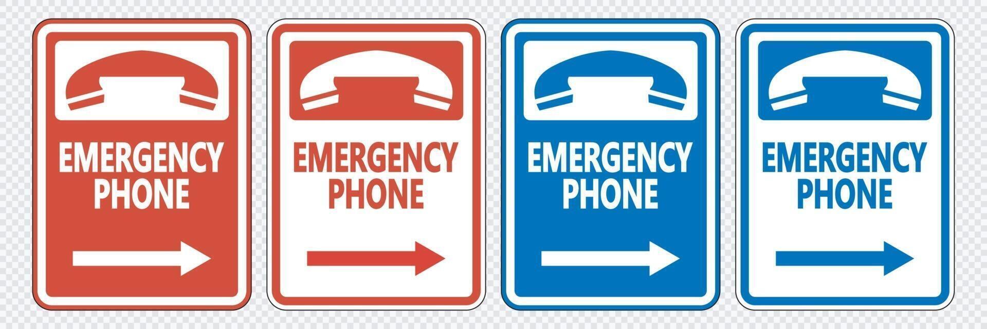 Emergency Phone Right Arrow Sign on transparent background vector