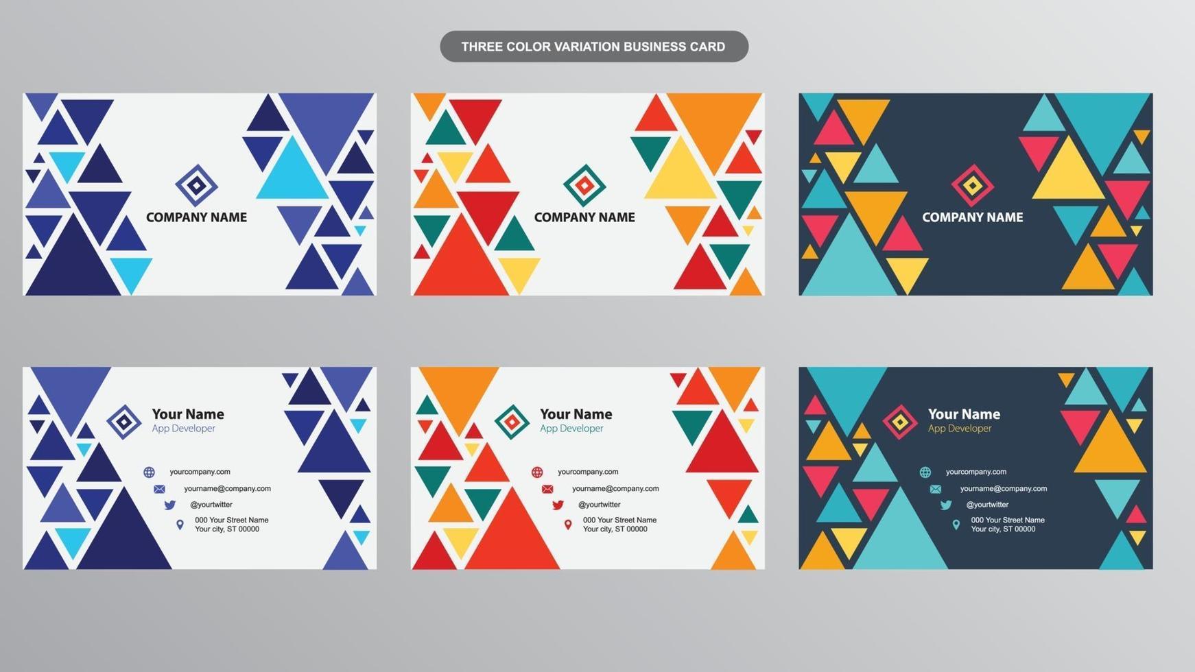 modernas tarjetas de visita de triángulos de colores para múltiples propósitos vector