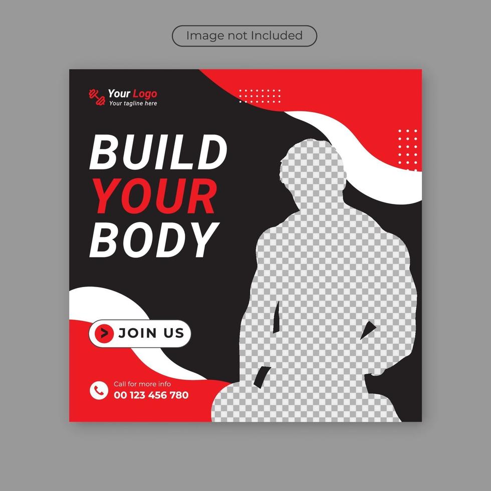 Modern gym and fitness social media post template design. vector