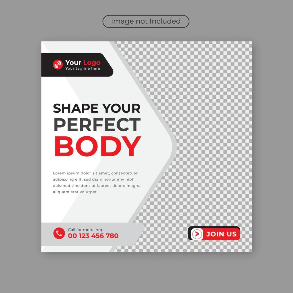 Fitness gym social media post square banner template for fitness studio promotion. vector