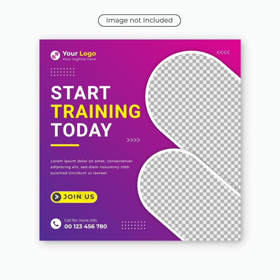 Fitness concept social media post template. vector