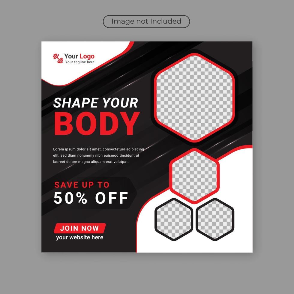 Gym Fitness social media post template design for internet ads and web. vector