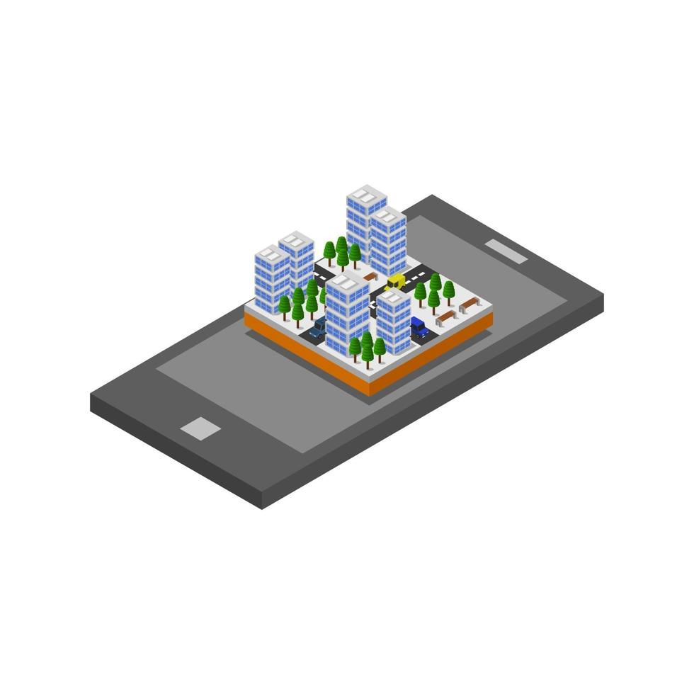 ciudad en teléfono inteligente isométrico vector