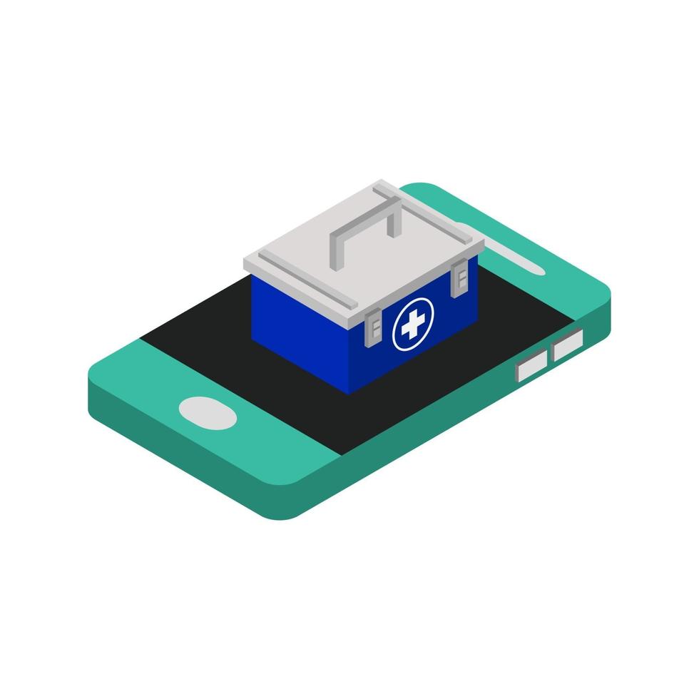 Isometric Medical Suitcase On Smartphone vector