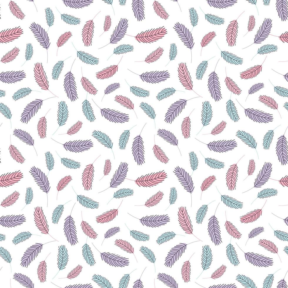 Bird feathers seamless pattern. Easter pattern with chicken feathers. Vector flat illustration. Design for textiles, packaging, wrappers, greeting cards, paper, printing.