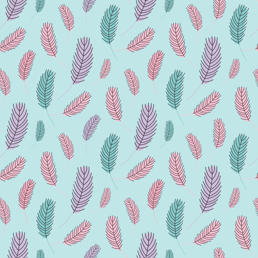 Bird feathers seamless pattern. Easter pattern with chicken feathers. Vector flat illustration. Design for textiles, packaging, wrappers, greeting cards, paper, printing