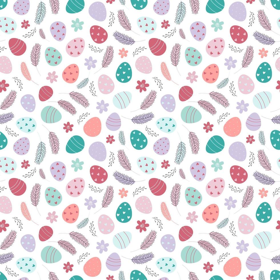 Easter eggs seamless pattern. Decorated Easter eggs on a white background. Design for textiles, packaging, wrappers, greeting cards, paper, printing. Vector illustration