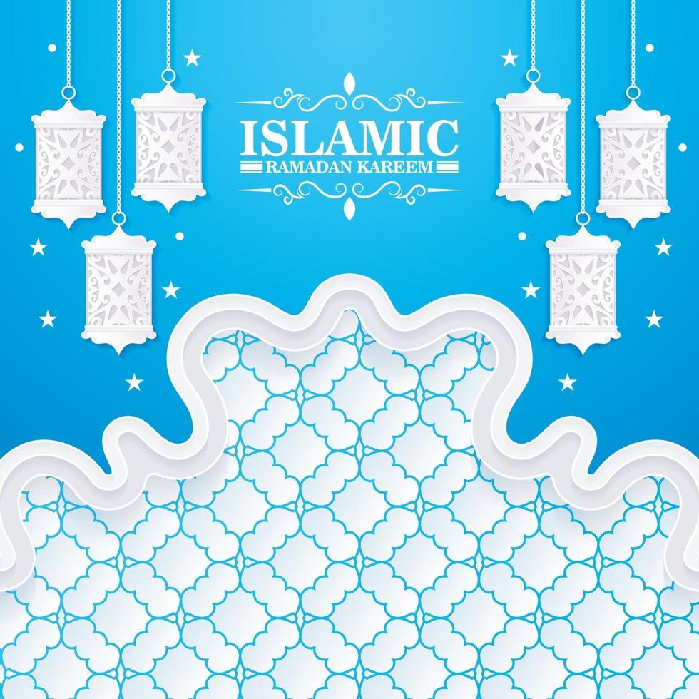 blue and white ramadan kareem banner vector
