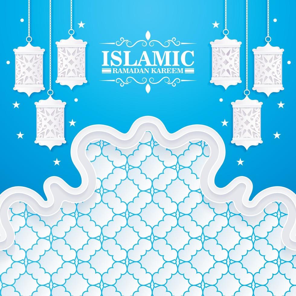 banner de ramadan kareem azul y blanco vector