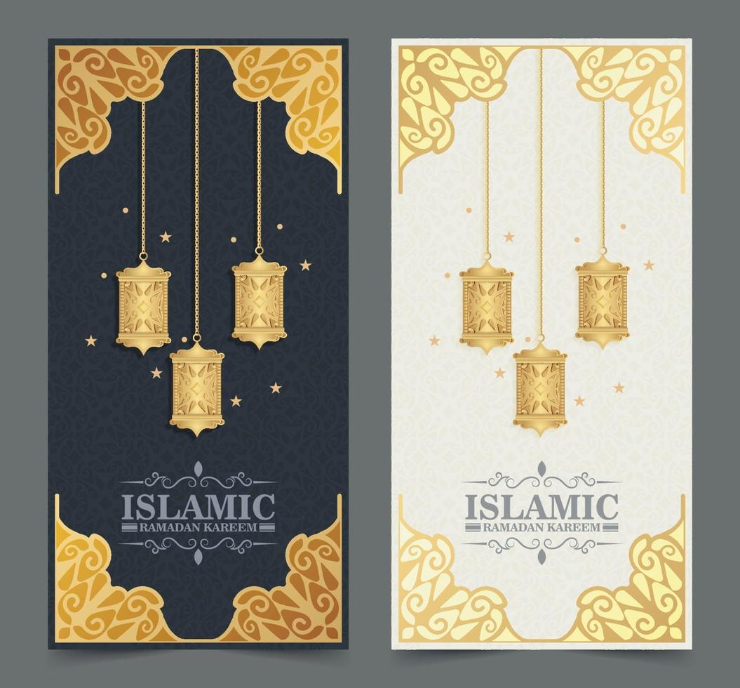 Luxury Islamic Ramadan Kareem vertical greeting card vector