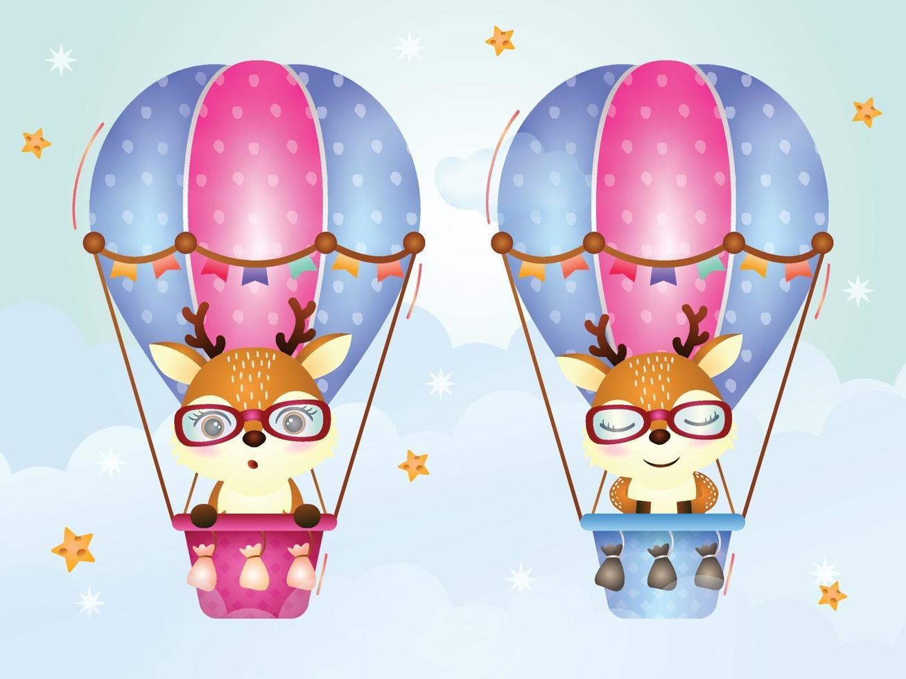 Cute hippo on hot air balloon vector