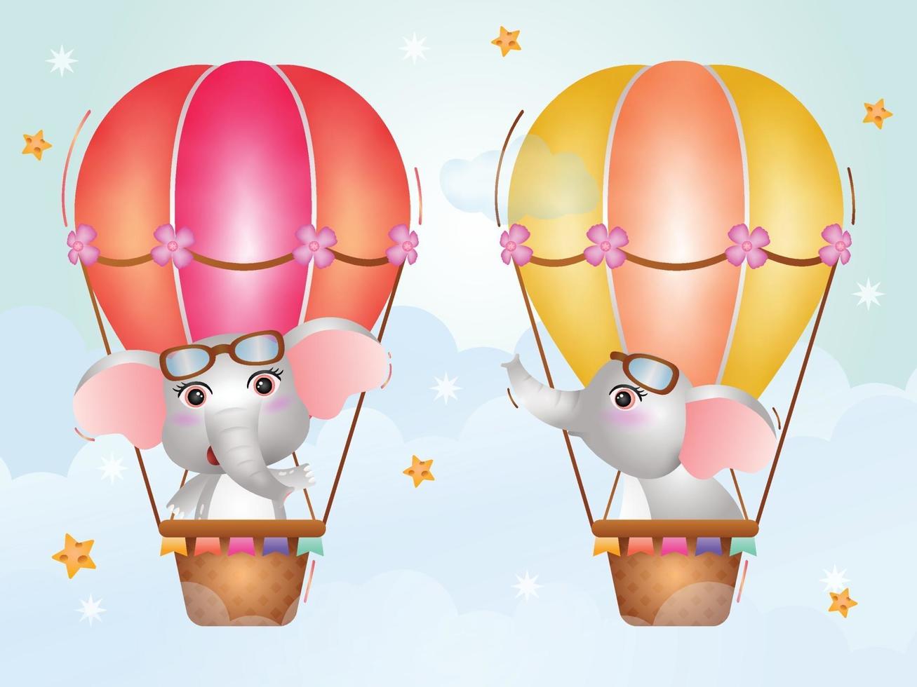 Cute elephant on hot air balloon vector