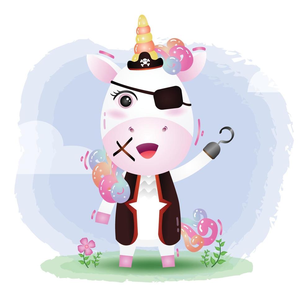 cute pirates unicorn vector illustration