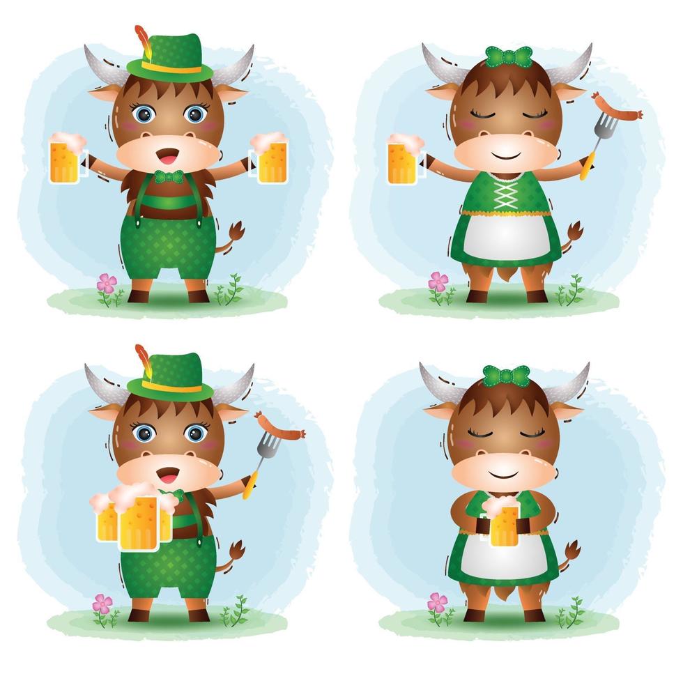 a cute yak couple with traditional oktoberfest dress vector