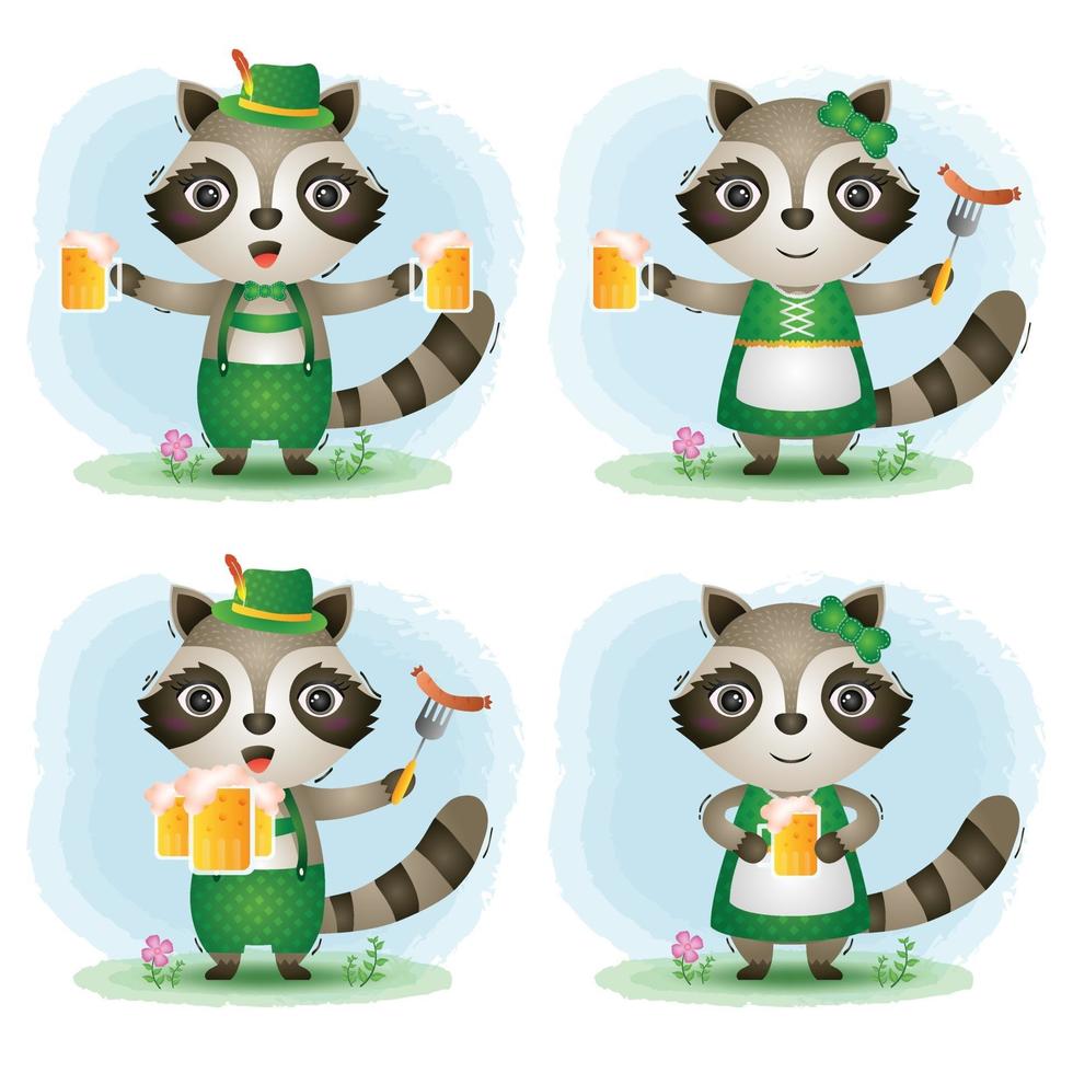 a cute raccoon couple with traditional oktoberfest dress vector