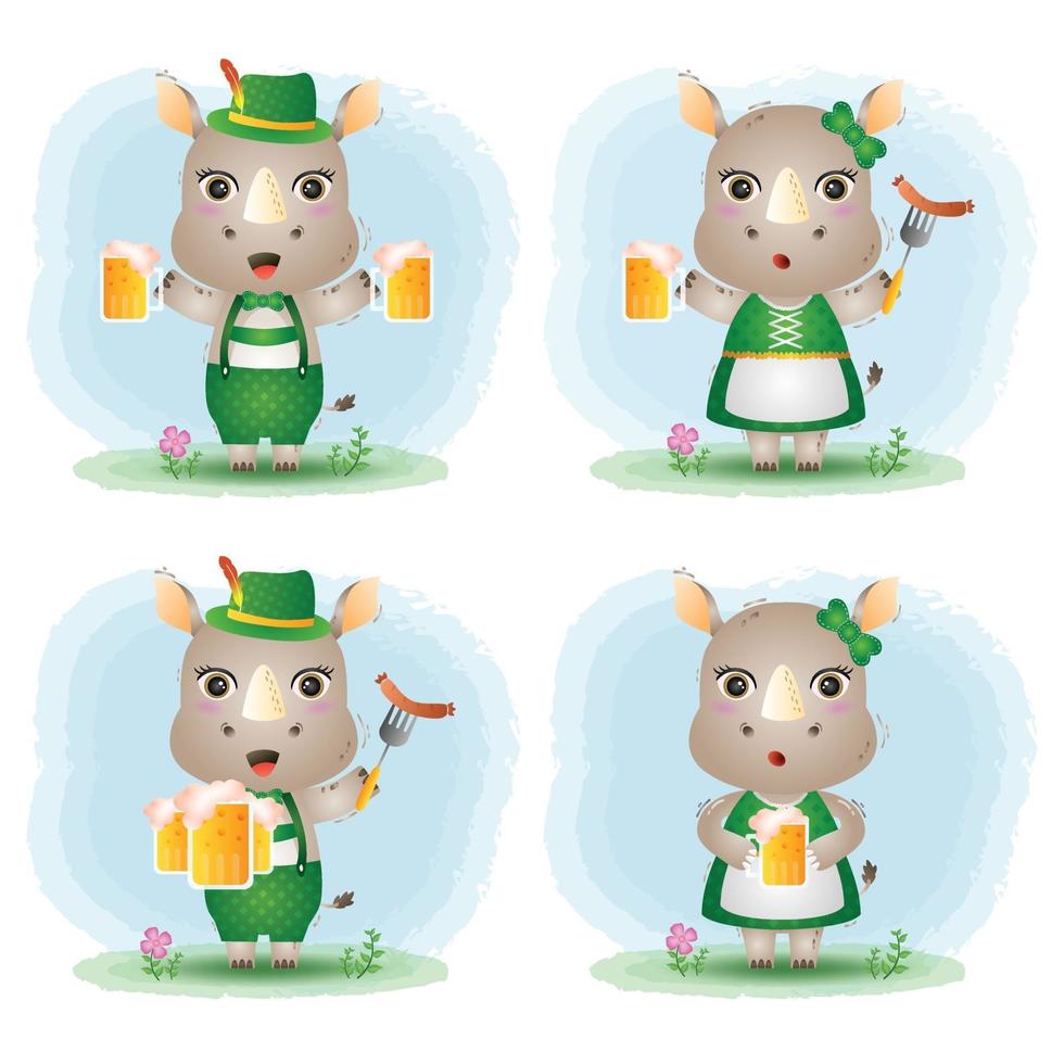 a cute rhino couple with traditional oktoberfest dress vector