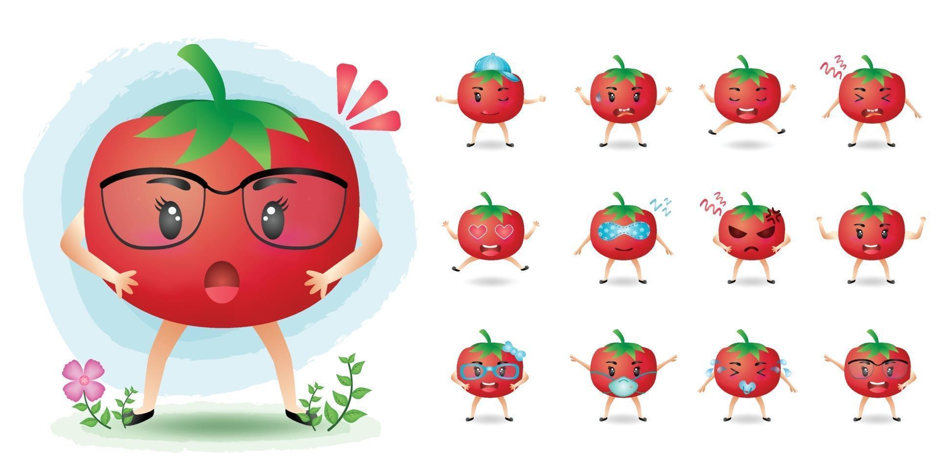 linda mascota mascota conjunto de caracteres de tomate colección vector