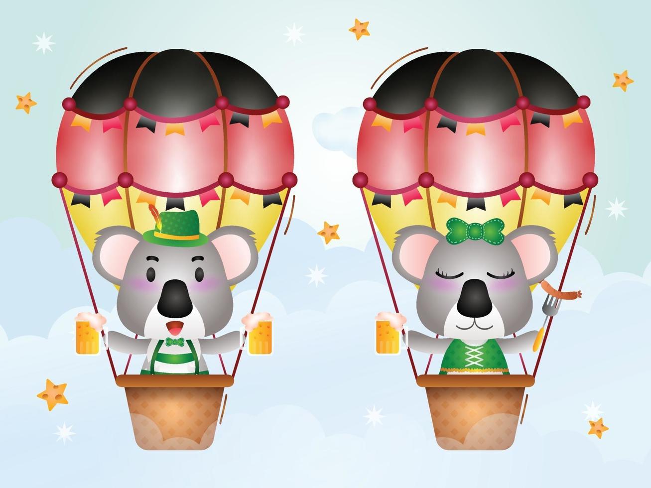 Cute koala on hot air balloon with traditional oktoberfest dress vector
