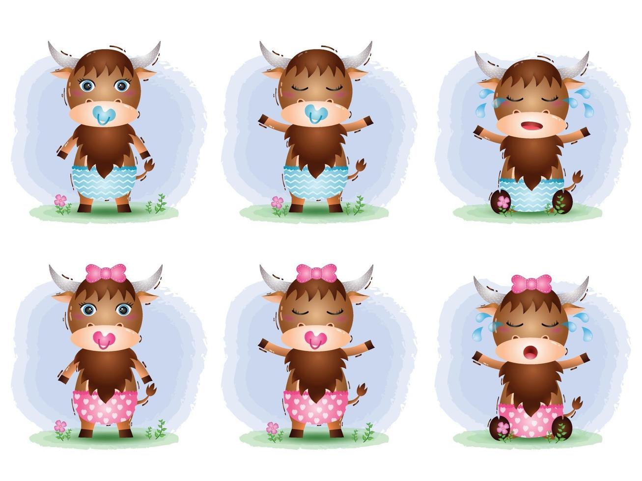 cute baby Yak collection in the children's style vector