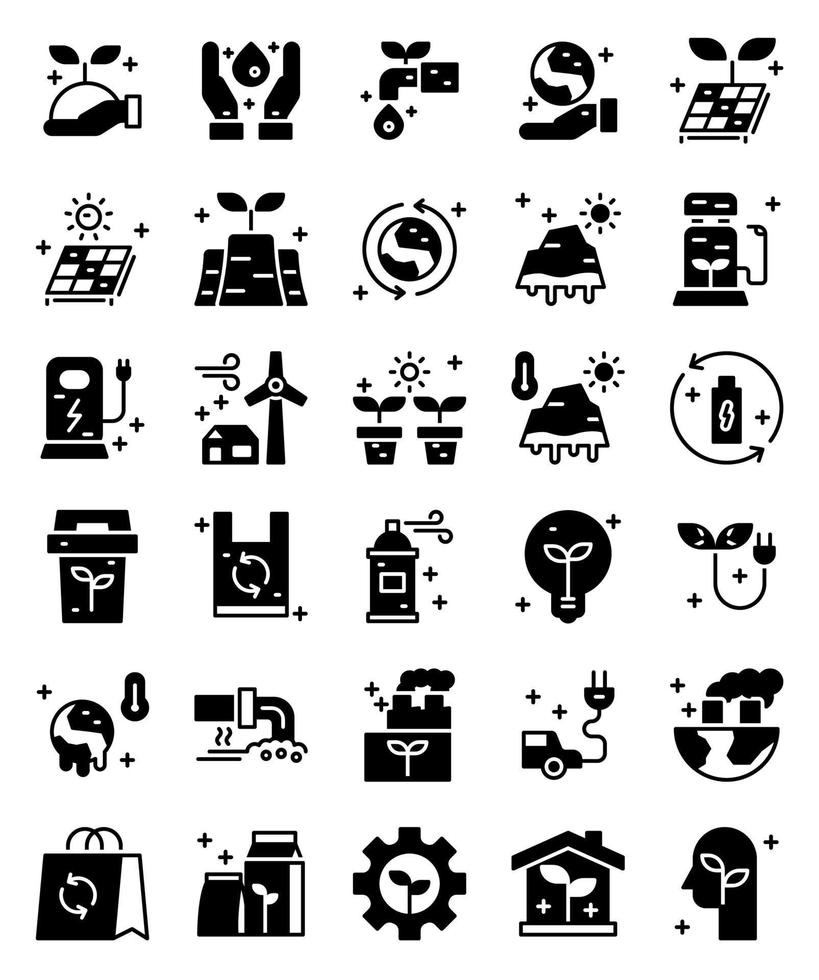 medio ambiente, respetuoso con el medio ambiente 30 iconos sólidos simples vector