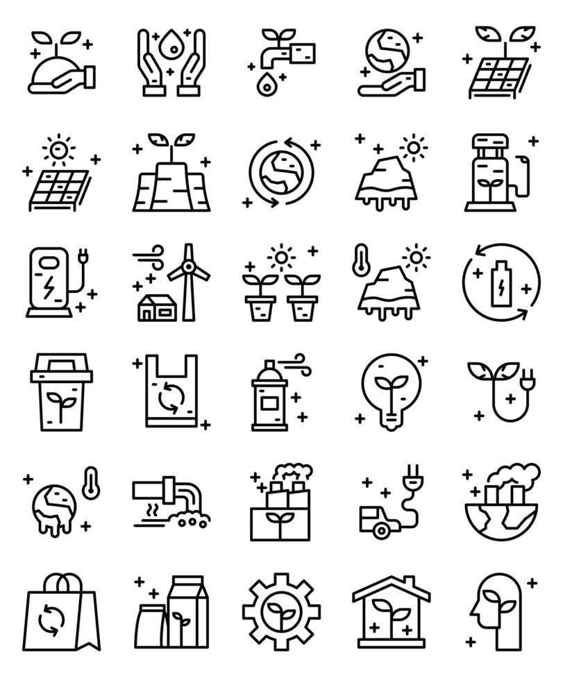 medio ambiente, ecológico 30 iconos de líneas simples vector