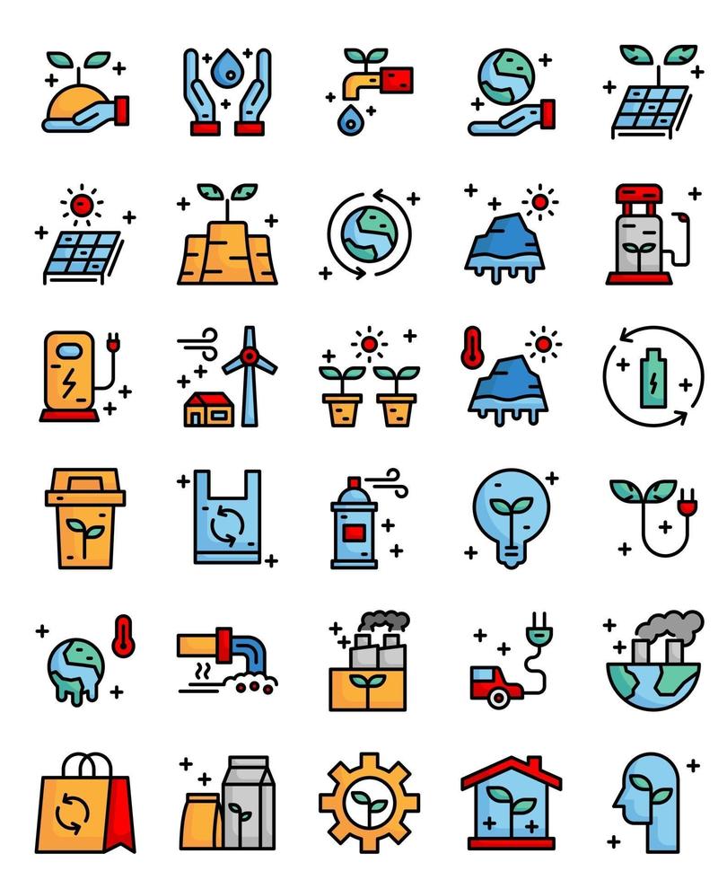 medio ambiente, ecológico 30 iconos de contorno de relleno simple vector