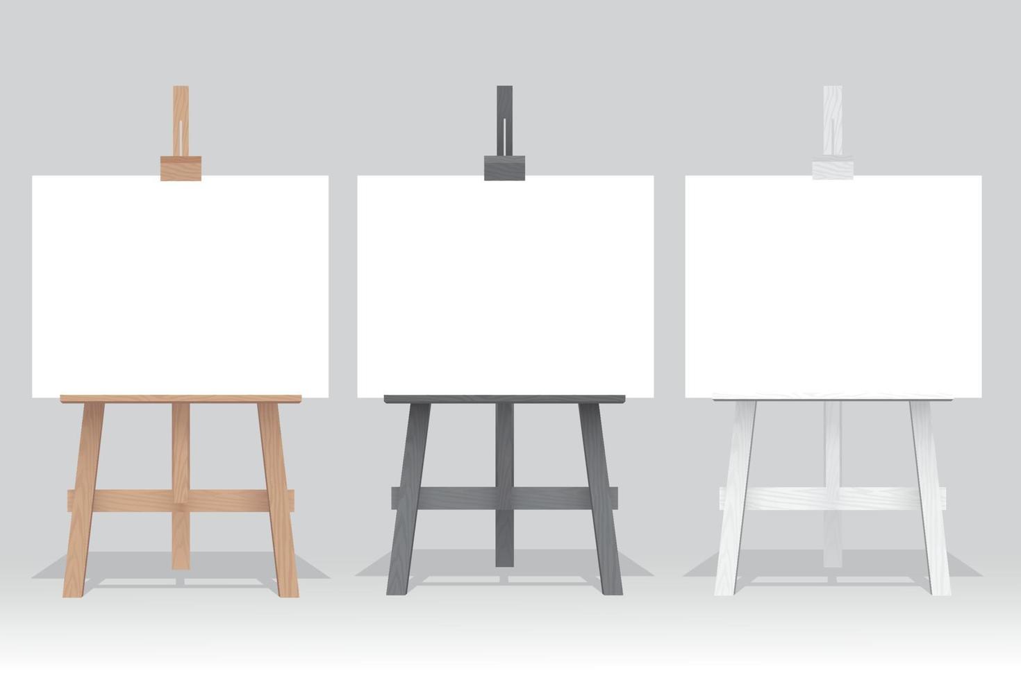 Wooden easel stand with blank canvas on white background vector