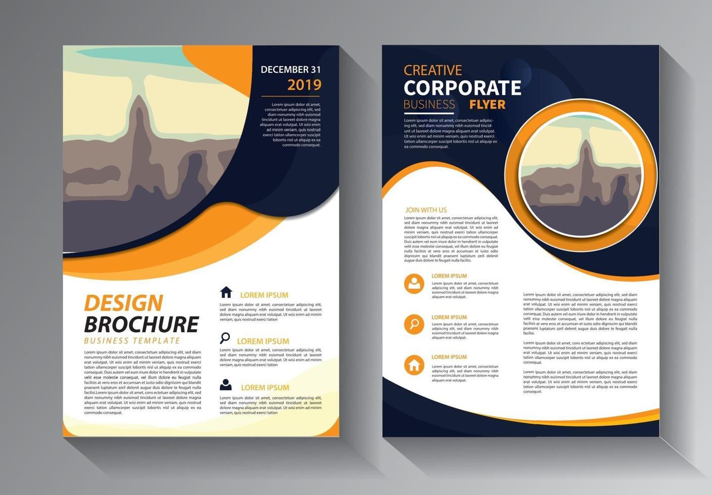 Brochure design, cover modern layout, annual report, poster, flyer in A4 with colorful triangles, geometric shapes for tech, science, market with light background vector