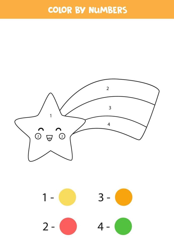 estrella de arco iris de dibujos animados lindo color por números. hoja de trabajo para niños. vector