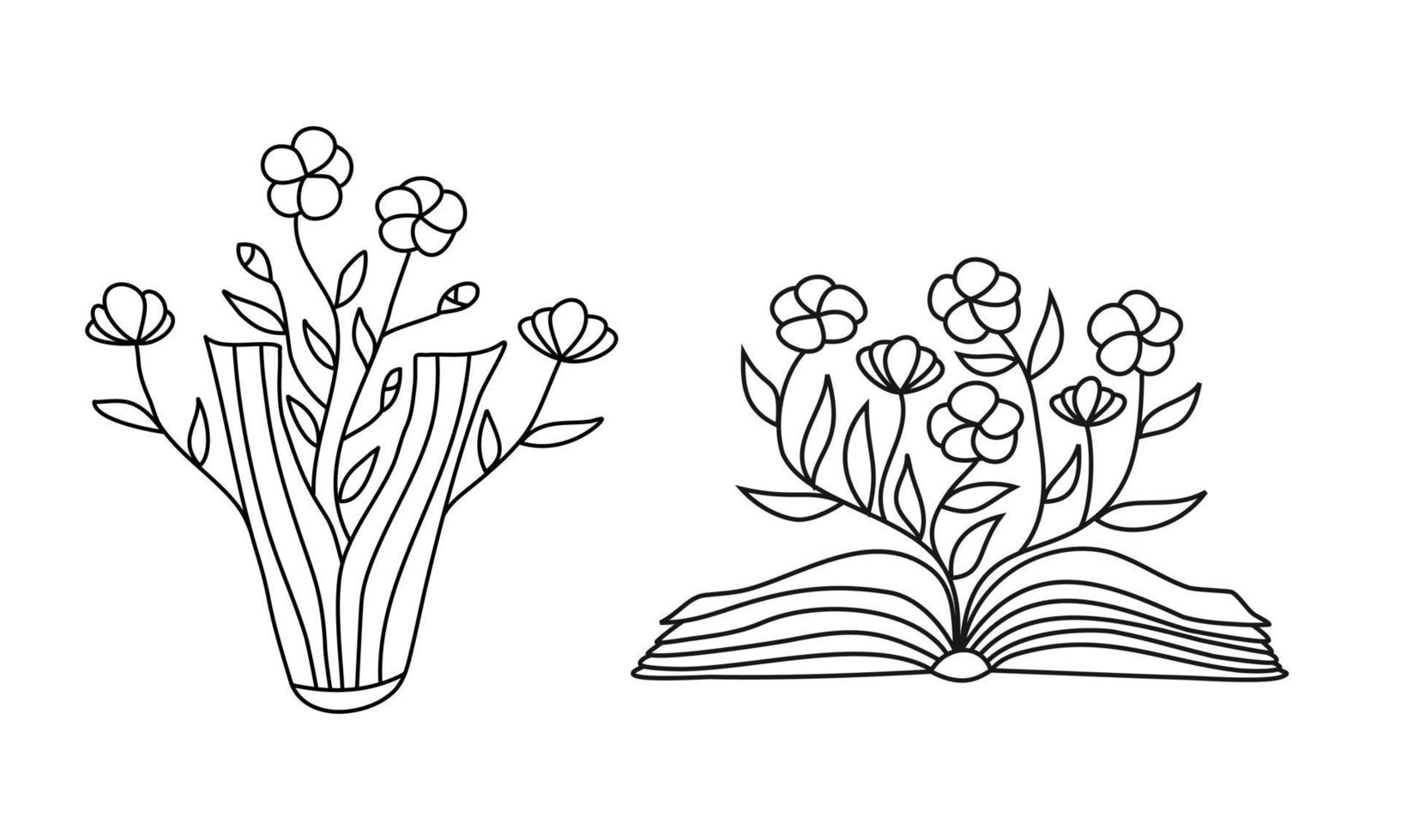 libro abierto con ramitas de flores. Ilustración conceptual de escribir su propio futuro. concepto de vector para librería, club de literatura o biblioteca. ilustración de boceto