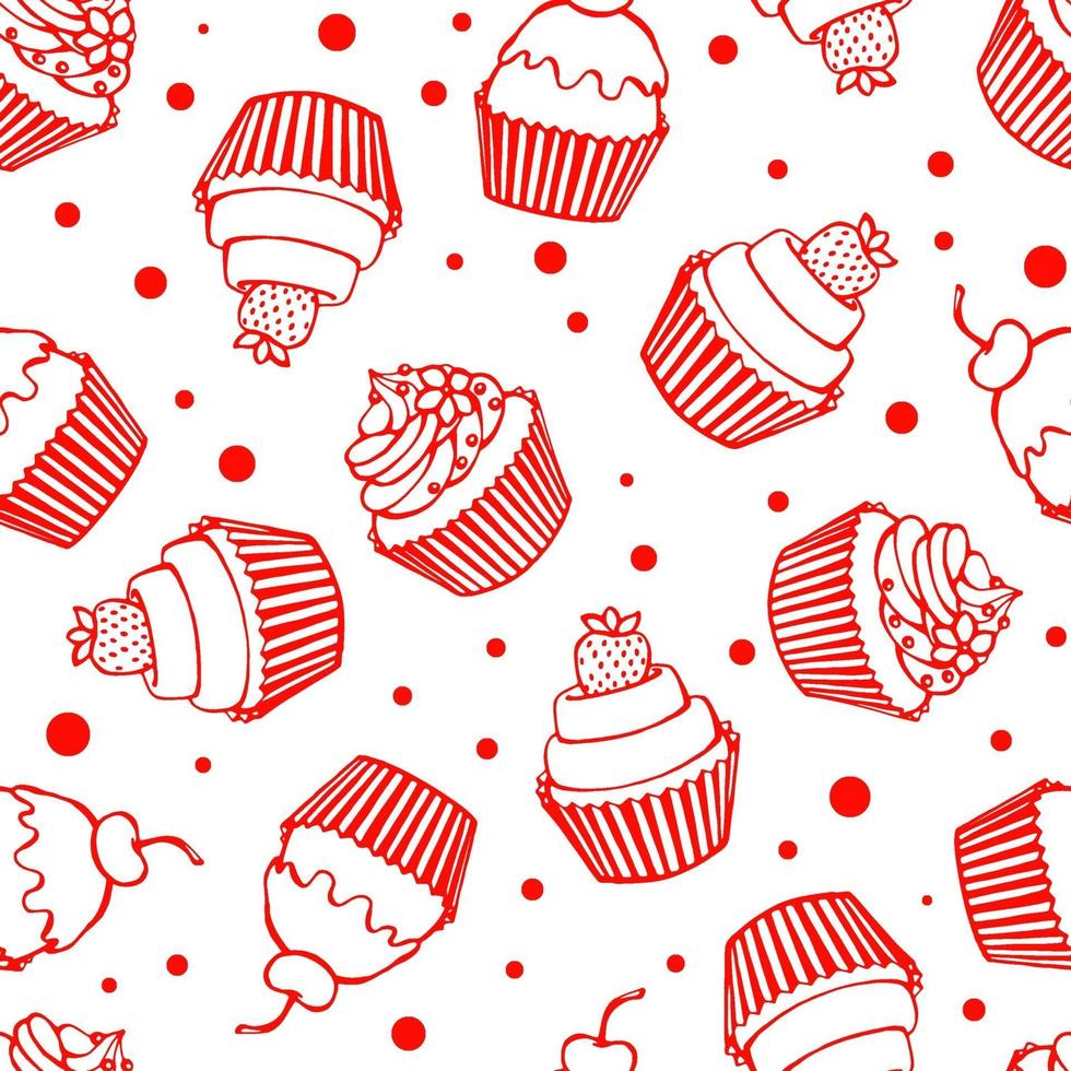 patrón sin fisuras con cupcake. Doodle de dulces dibujados a mano. ilustración vectorial. perfecto para saludos, invitaciones, fabricamos papel de regalo, diseño textil y web. vector