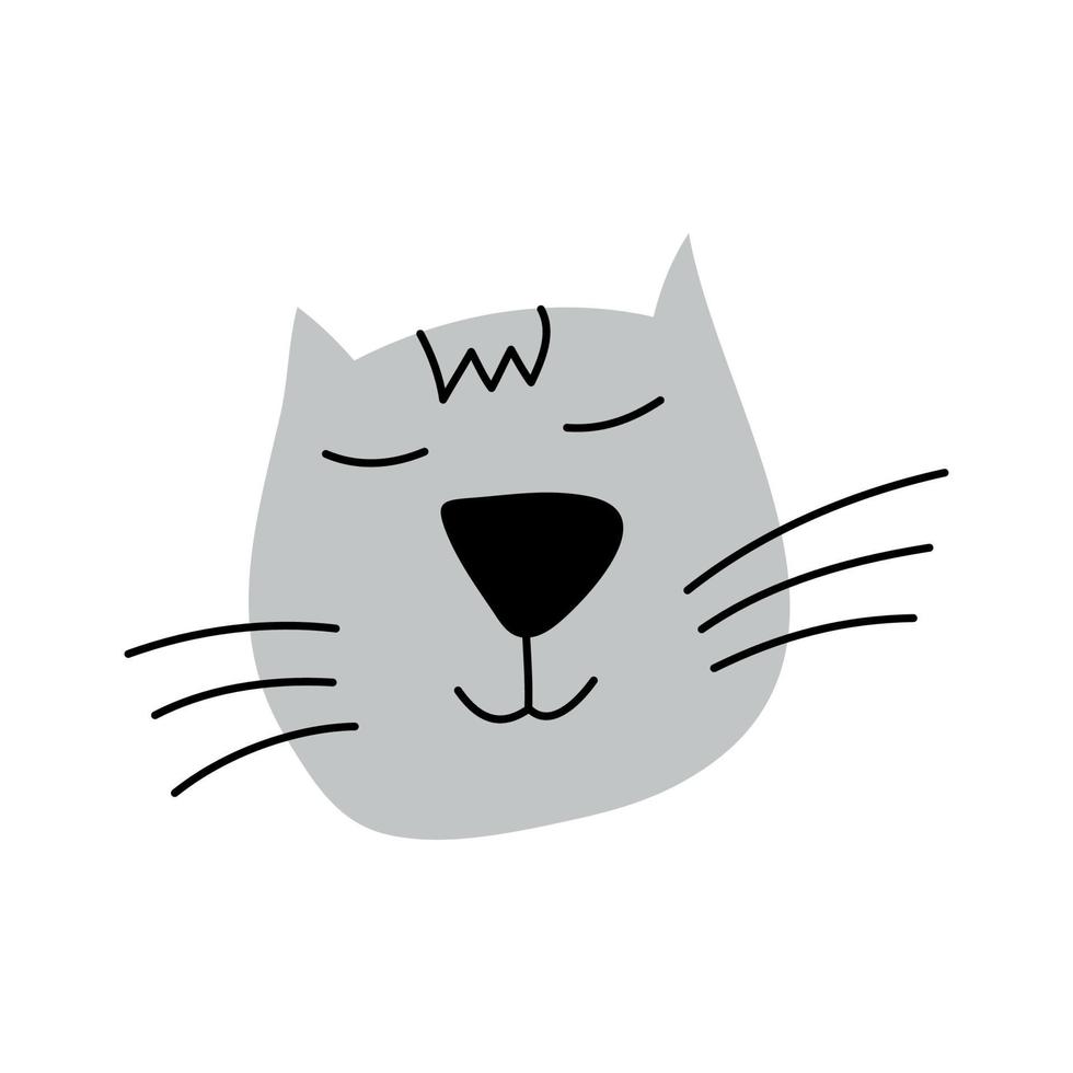 Children Vector Cute hand drawn Cat face. Scandinavian Design illustration isolated on white background. Design element of t-shirt, home textiles, wrapping paper, textiles