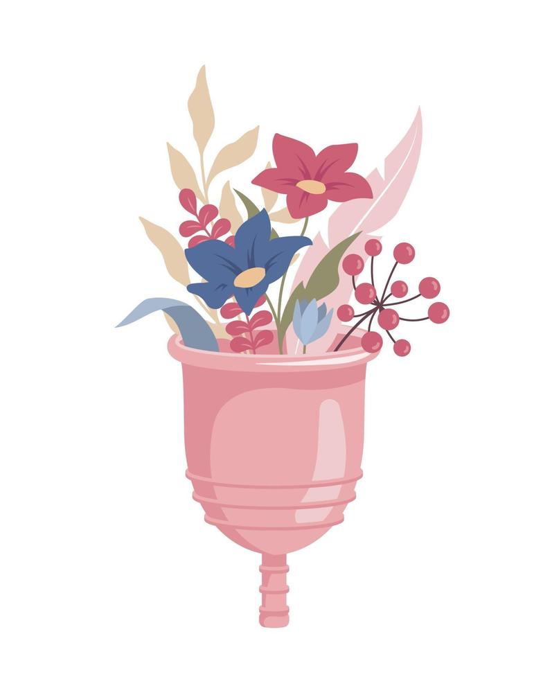 copa menstrual con flores vector