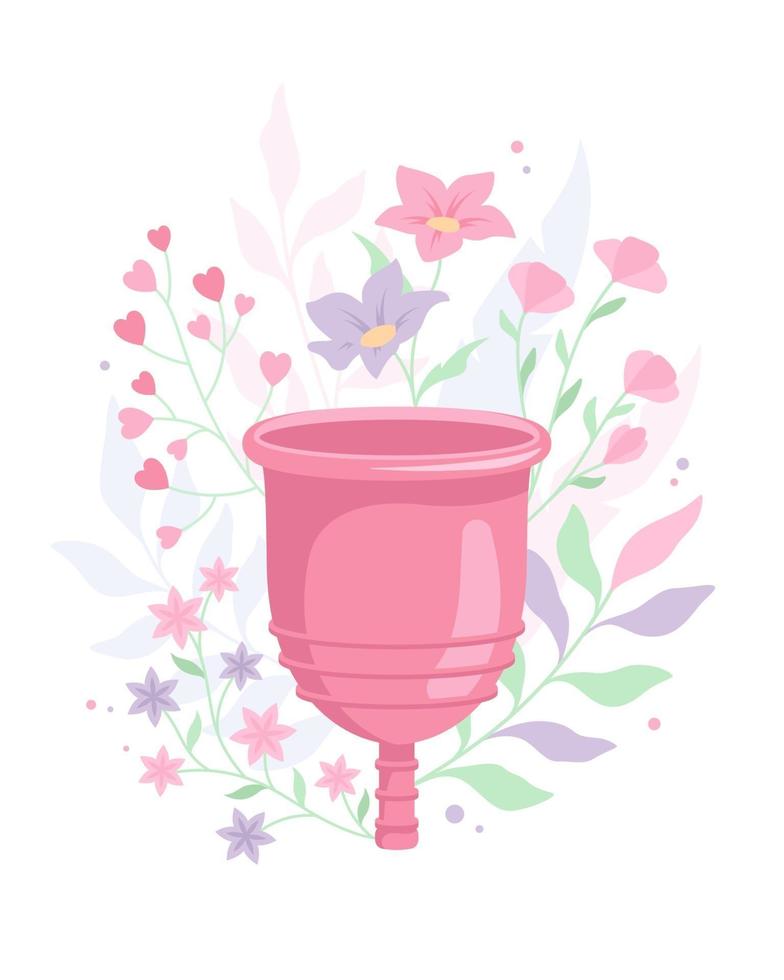 Menstrual cup on a flowers background vector
