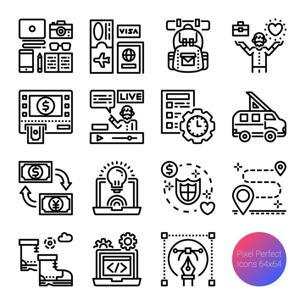 digital nomad outline icons vector