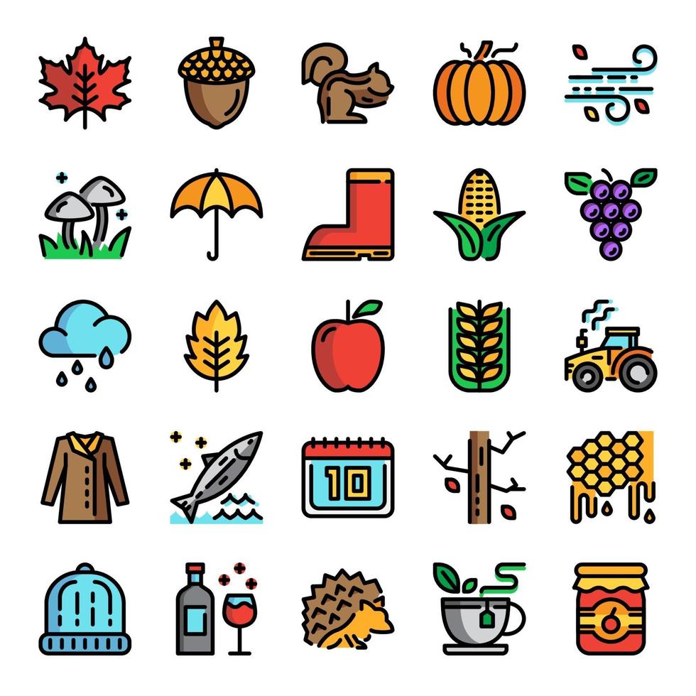 iconos de línea de color perfecto de píxeles de otoño vector