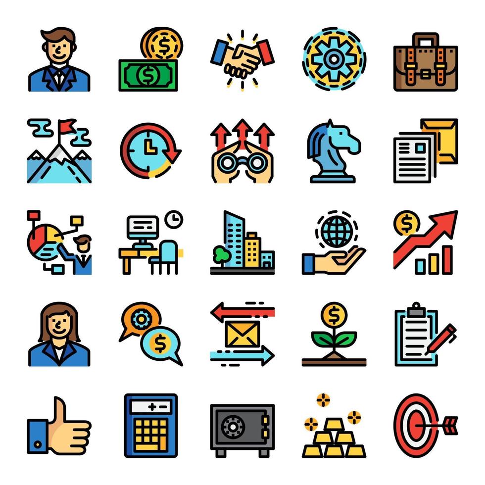 business pixel perfect color line icons vector