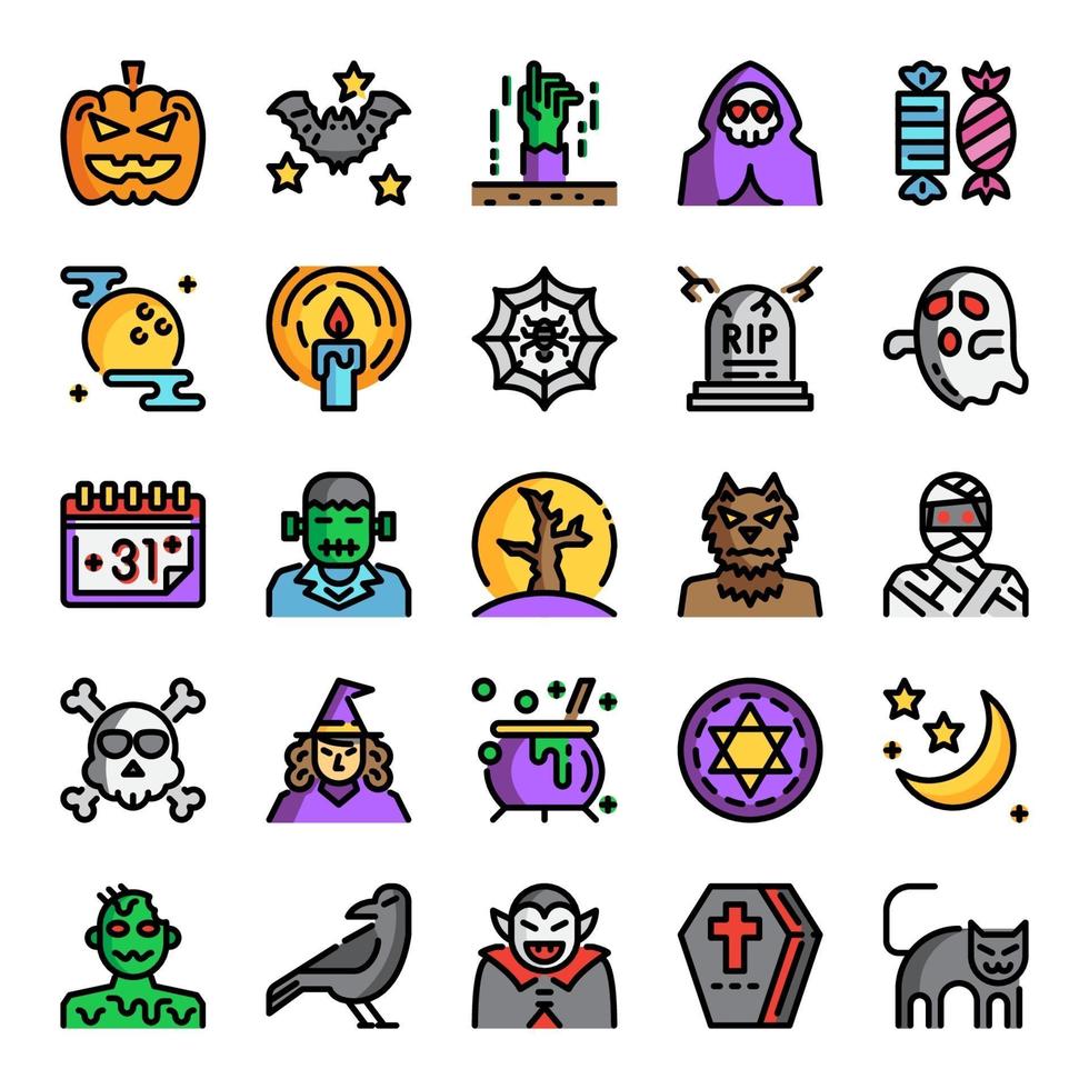 halloween color line pixel perfect icons vector