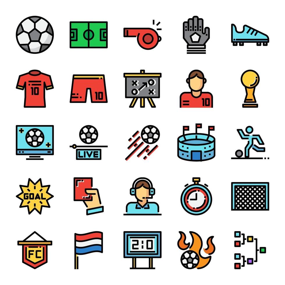 soccer pixel perfect color line icons vector