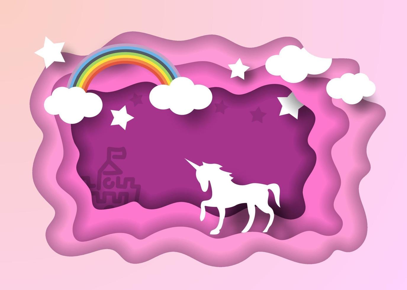 unicorn with fantasy sky paper cut style vector